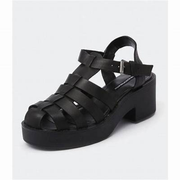 WINDSOR SMITH Lily Black Leather 90s Chunky Platform Block Heel Sandals - Picture 5 of 16